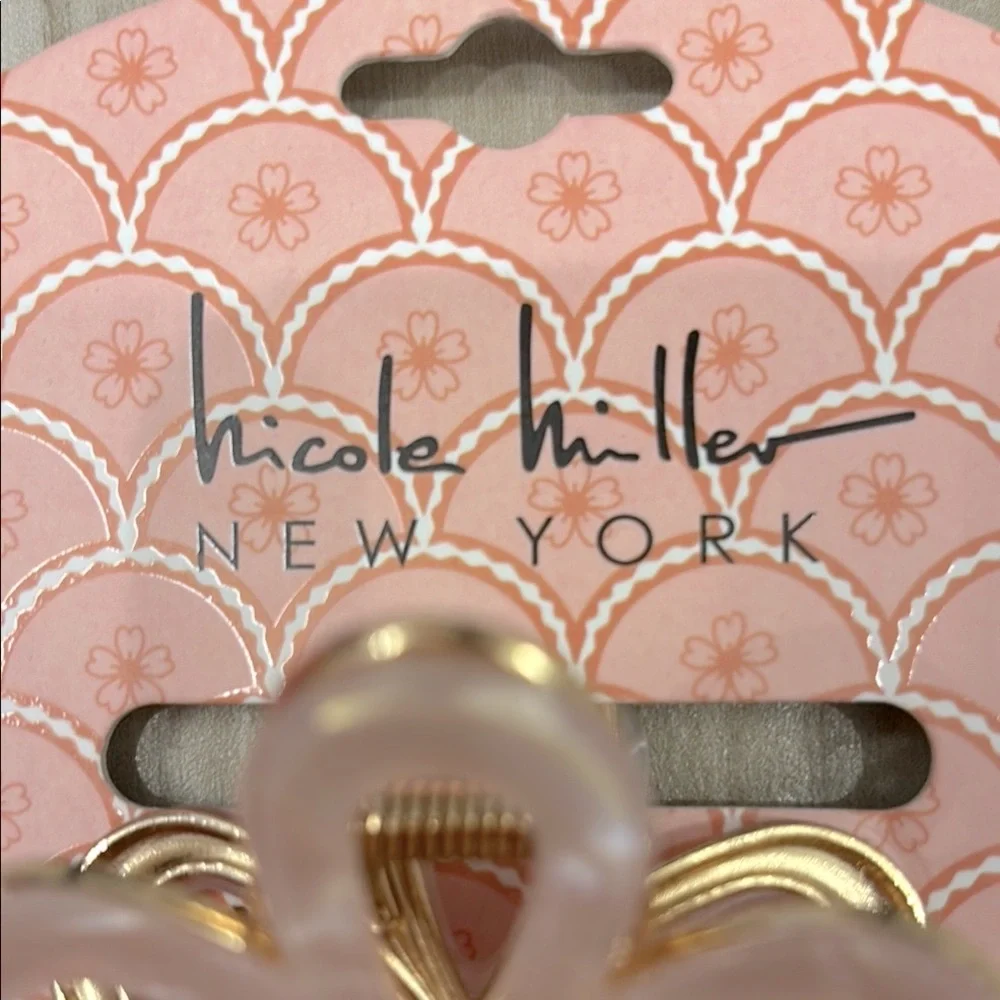 NWT Nicole Miller Floral Pink and Gold flower Hair Clip Trio
